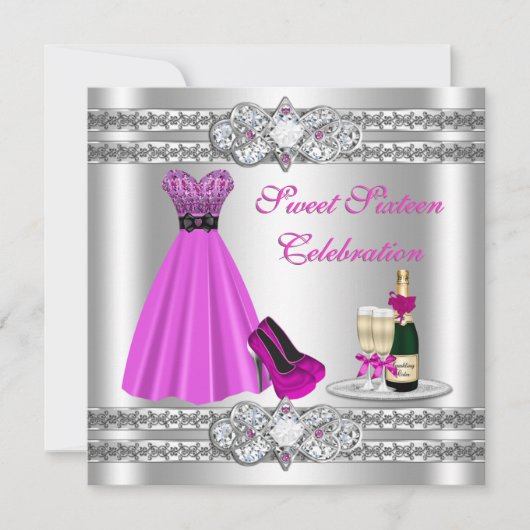 Silver Sweet Sixteen Gown Invite Kaart (Voorkant)