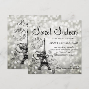 Silver Sweet Sixteen Romantic Paris Glam Kaart