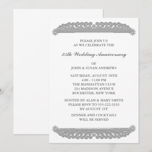 Silver Swirl 25th Jubileum Party Kaart (Voorkant / Achterkant)