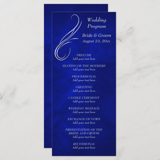 Silver Swirl Bright Blue Wedding Programma Programmakaart (Voorkant / Achterkant)