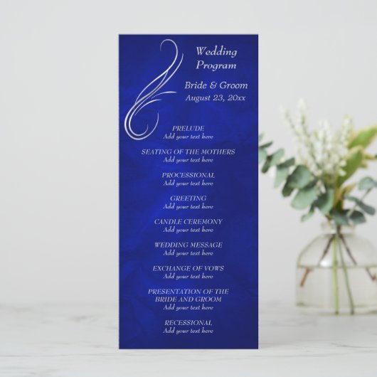 Silver Swirl Bright Blue Wedding Programma Programmakaart (Staand voorkant)