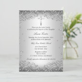 Silver Swirl en Cross Baptism/Christening Kaart (Staand voorkant)