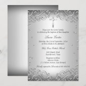 Silver Swirl en Cross Baptism/Christening Kaart (Voorkant / Achterkant)