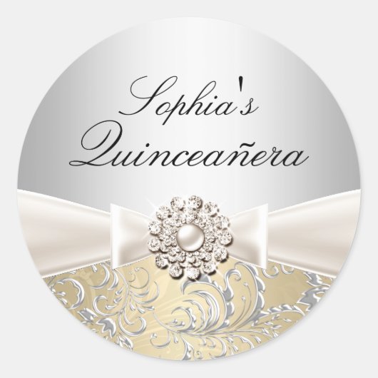 Silver Swirl & Jewel Bow Quinceanera Sticker (Voorkant)
