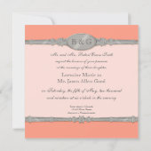 Silver Swirl Moire - Coral Peach Formal Wedding Kaart (Achterkant)