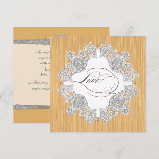 Silver Swirl Moire - Gold Grey Formal Wedding Kaart (Voorkant / Achterkant)