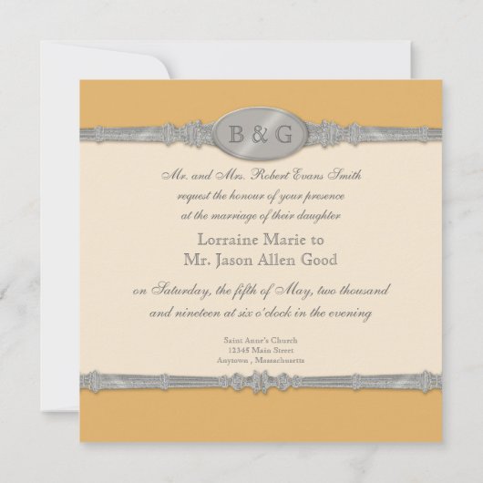 Silver Swirl Moire - Gold Grey Formal Wedding Kaart (Achterkant)