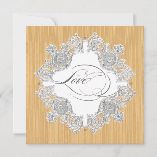 Silver Swirl Moire - Gold Grey Formal Wedding Kaart (Voorkant)