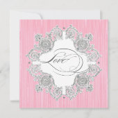 Silver Swirl Moire - Pink Grey Formal Wedding Kaart (Voorkant)