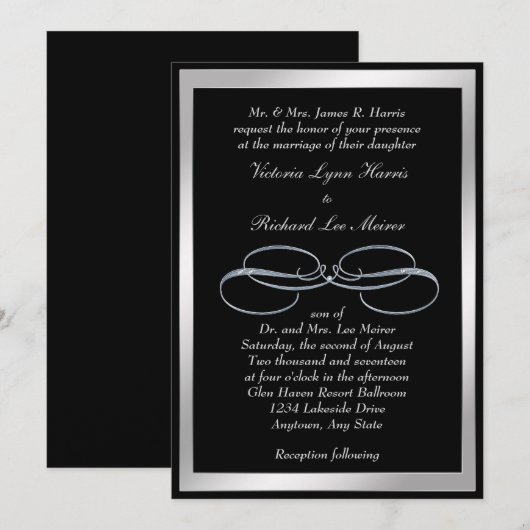 Silver Swirl over de uitnodiging voor een zwart hu (Voorkant / Achterkant)