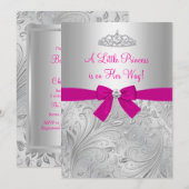 Silver Swirl Princess Baby shower Invitation Kaart (Voorkant / Achterkant)