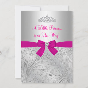 Silver Swirl Princess Baby shower Invitation Kaart