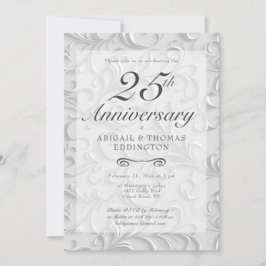Silver Swirls 25e bruiloft Jubileum uitnodiging (Voorkant)