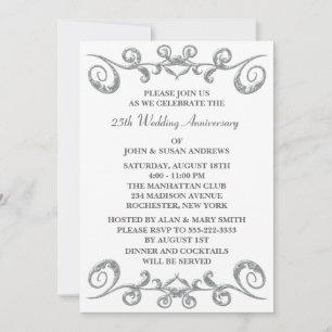Silver Swirls 25th Wedding Jubileum Kaart