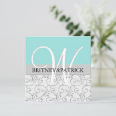 Silver Swirls Blue Wedding Invitations Kaart (Staand voorkant)