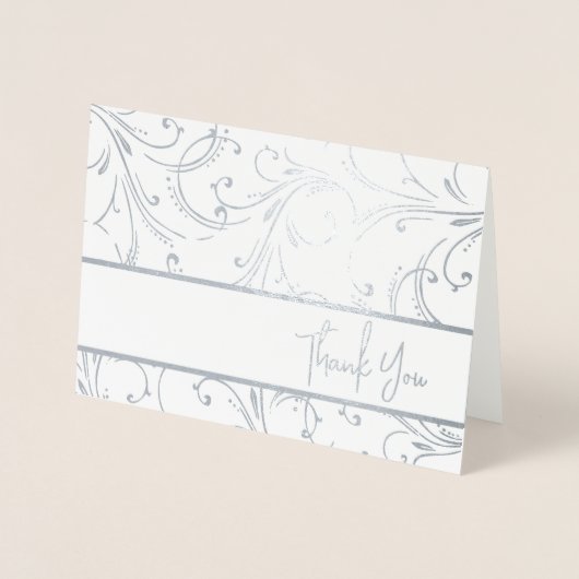 Silver Swirls Dank je Folie Kaarten (Voorkant)