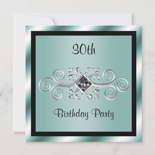 Silver Swirls & Diamond 30e verjaardagsfeestje Kaart (Voorkant)