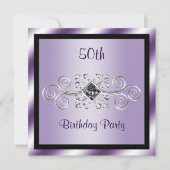 Silver Swirls & Diamond 50th Birthday Party Kaart (Voorkant)