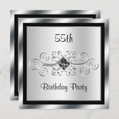 Silver Swirls & Diamond 55th Birthday Party Kaart (Voorkant / Achterkant)