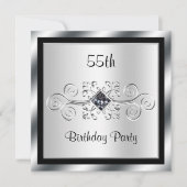 Silver Swirls & Diamond 55th Birthday Party Kaart (Voorkant)