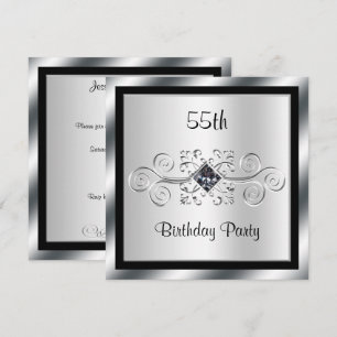 Silver Swirls & Diamond 55th Birthday Party Kaart