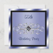Silver Swirls & Diamond 55th Birthday Party Kaart (Voorkant)