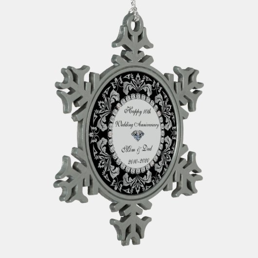 Silver Swirls Diamonds 10th Wedding Jubileum Tin Sneeuwvlok Ornament (Links)