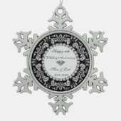 Silver Swirls Diamonds 10th Wedding Jubileum Tin Sneeuwvlok Ornament (Voorkant)
