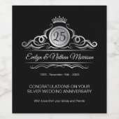 Silver Swirls op zwart 25e bruiloft Jubileum Wijn Etiket (Enkel label)