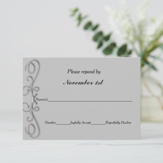 Silver Swirls Wedding RSVP of de Uitnodiging van d (Staand voorkant)