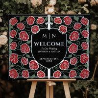 Silver Sword Shield Fantasy Wedding Welcome Sign