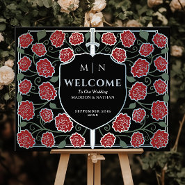 Silver Sword Shield Fantasy Wedding Welcome Sign Poster