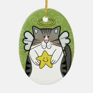 Silver Tabby Angel Cat met Star Ornament