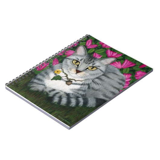 Silver Tabby Cat Garden Cat Art-laptop Notitieboek (Linkerzijde)