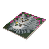 Silver Tabby Cat Garden Cat Art Tile Tegeltje (Zijkant)