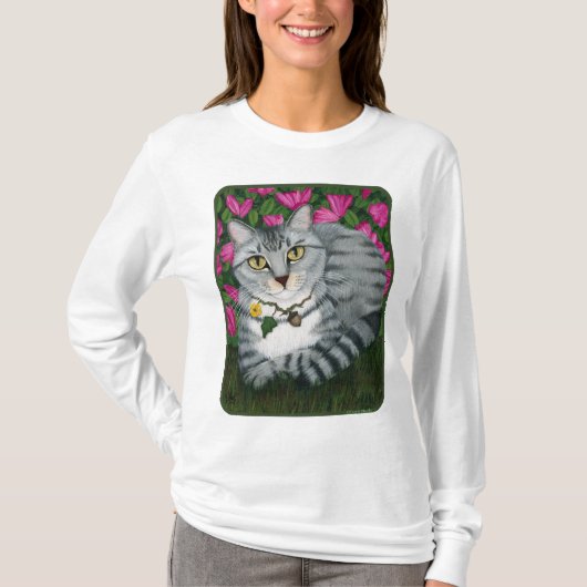 Silver Tabby Cat Garden Cat Fantasy Art Shirt (Voorkant)