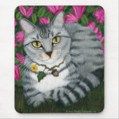 Silver Tabby Cat Garden Cat Mousepad Muismat (Voorkant)