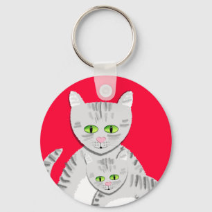 Silver Tabby Moederkat en Kitten Sleutelhanger