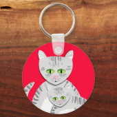 Silver Tabby Moederkat en Kitten Sleutelhanger (Voorkant)