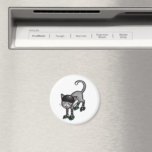 Silver Tabby op RollerSkates Magneet (Insitu (Vaatwasser))