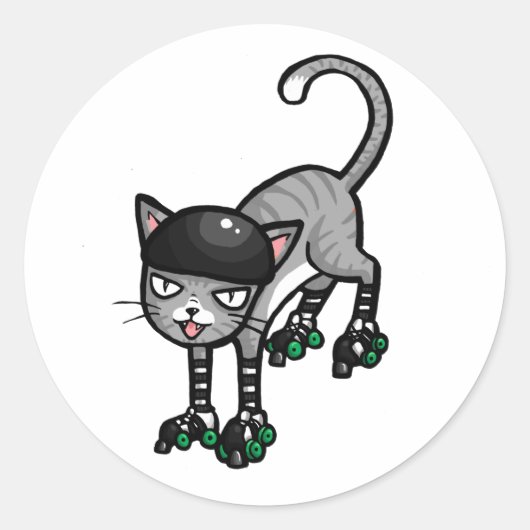 Silver Tabby op RollerSkates Ronde Sticker (Voorkant)