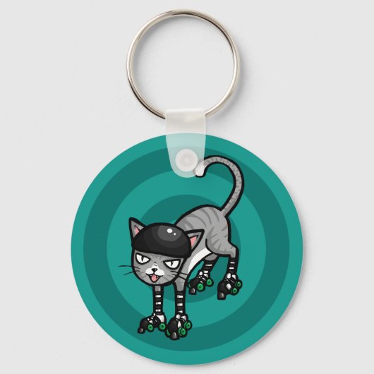 Silver Tabby op RollerSkates Sleutelhanger (Voorkant)