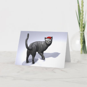 Silver Tabby Santa Claus Pet Feestdagen Kaart