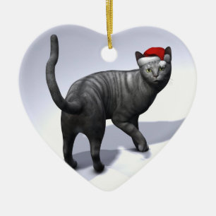 Silver Tabby Santa Claus Pet Keramisch Ornament