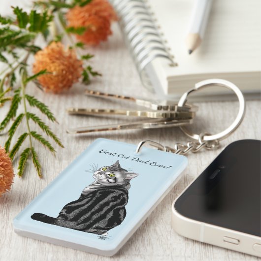 Silver Tabby Vaderdag Sleutelhanger (Voorkant Rechts)