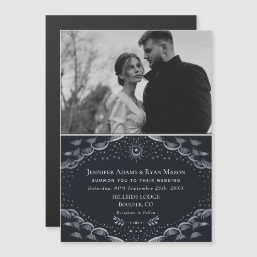 Silver Tarot Kaart Wedding Magnetic Photo Card Magnetische Uitnodiging (Voorkant / Achterkant)