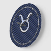 Silver Taurus Zodiac Sign Blue Carbon Fiber Print Grote Klok (Hoek)