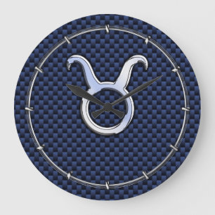 Silver Taurus Zodiac Sign Blue Carbon Fiber Print Grote Klok