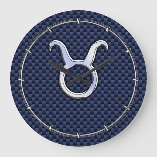 Silver Taurus Zodiac Sign Blue Carbon Fiber Print Grote Klok (Voorkant)