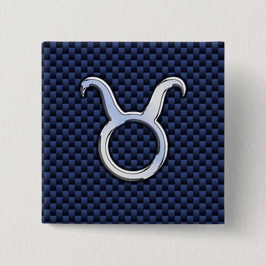 Silver Taurus Zodiac Sign Blue Carbon Fiber Print Vierkante Button 5,1 Cm (Voorkant)
